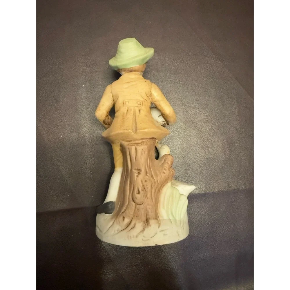 Vintage Porcelain Figurine Boy Feeding Duck with basket Collectible Hand Painted